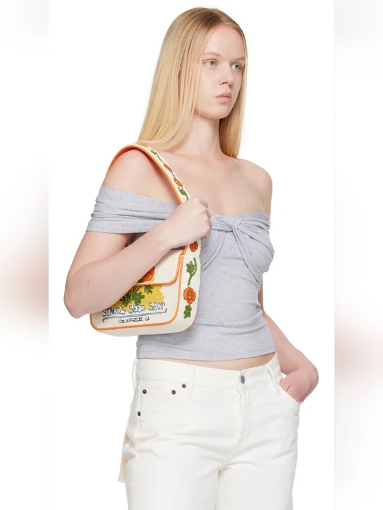 NWT STAUD TOMMY Glass Beaded Vegan Shoulder Bag - CALIFORNIA POPPY; $295 - Picture 5 of 16